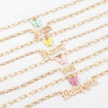 old english font letter pendant necklace word ANGEL butterfly charm gold chain alloy letter necklace